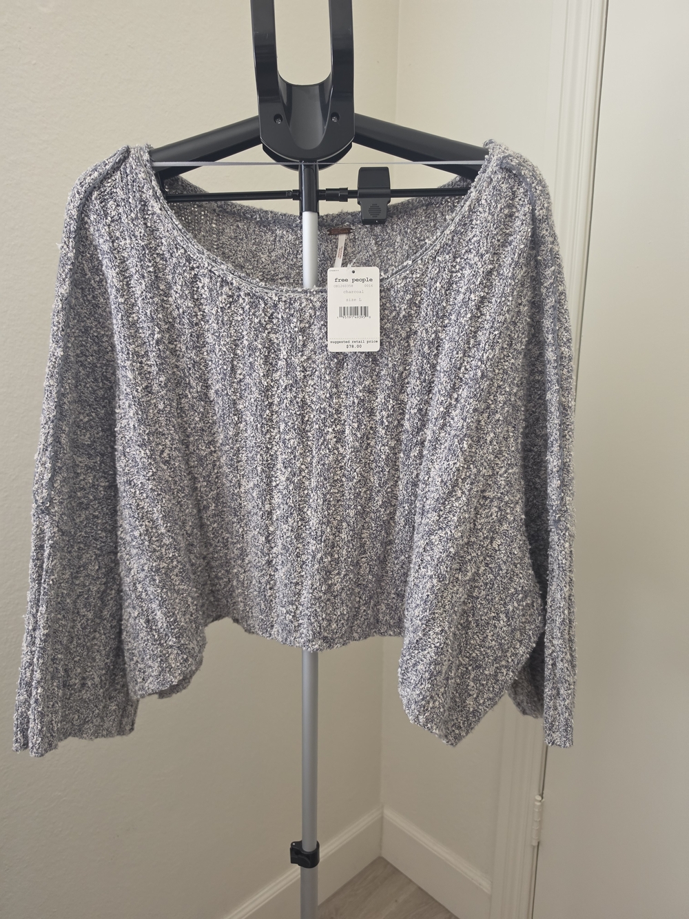 NWT Free People Good Day Pullover Charcoal Marled Sweater Size L $78